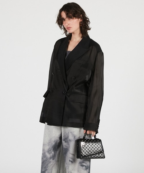 PRANK PROJECT(プランクプロジェクト)の「【2026Summer Pre-Order】シルクブレンドシアージャケット / Silk Blend Sheer Jacket(テーラードジャケット・レディース・ブラック/アイボリー・FREE)」の9枚目の写真