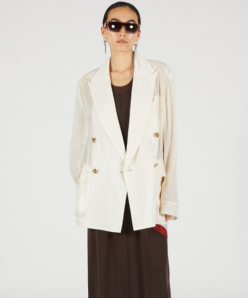 PRANK PROJECT(プランクプロジェクト)の「【2026Summer Pre-Order】シルクブレンドシアージャケット / Silk Blend Sheer Jacket(テーラードジャケット・レディース・ブラック/アイボリー・FREE)」の4枚目の写真