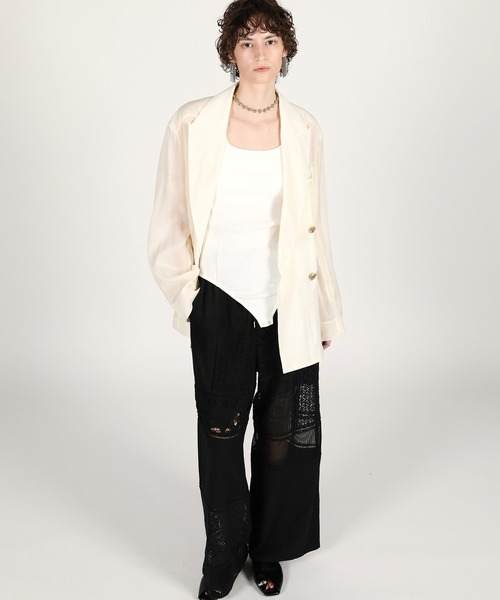 PRANK PROJECT(プランクプロジェクト)の「【2026Summer Pre-Order】シルクブレンドシアージャケット / Silk Blend Sheer Jacket(テーラードジャケット・レディース・ブラック/アイボリー・FREE)」の5枚目の写真