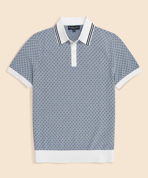 BROOKS BROTHERS(ブルックスブラザーズ)の「スーピマコットン ダイヤモンドテキスチャード ショートスリーブ ポロセーター(ニット/セーター・メンズ・ブルー系その他・LARGE/MEDIUM/SMALL)」の1枚目の写真