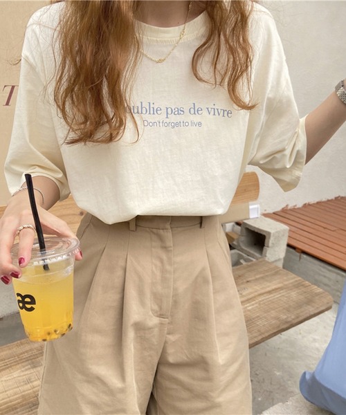 shyam inspiration(シャムインスピレーション)の「オーバーサイズロゴプリントTシャツ/半袖(Tシャツ/カットソー・レディース・ネイビー/ライトイエロー/ホワイト・M/L)」の6枚目の写真