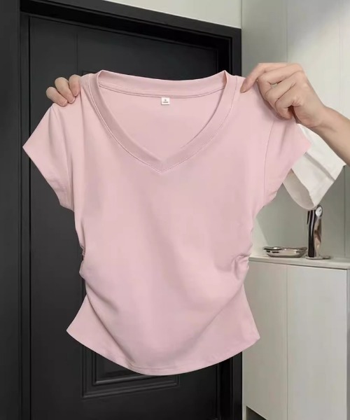 Ritzy(リッツィー)の「Vネック・サイドギャザーTシャツ(Tシャツ/カットソー・レディース・ライトブラウン/ブラック/ライトピンク/ホワイト・MEDIUM/LARGE)」の10枚目の写真