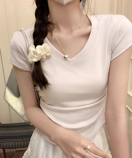 Ritzy(リッツィー)の「Vネック・サイドギャザーTシャツ(Tシャツ/カットソー・レディース・ライトブラウン/ブラック/ライトピンク/ホワイト・MEDIUM/LARGE)」の12枚目の写真