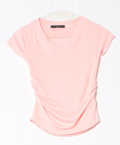 Ritzy(リッツィー)の「Vネック・サイドギャザーTシャツ(Tシャツ/カットソー・レディース・ライトブラウン/ブラック/ライトピンク/ホワイト・MEDIUM/LARGE)」の5枚目の写真
