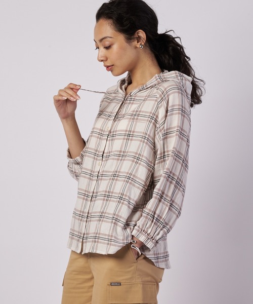 Eddie Bauer(エディーバウアー)の「フーデッドチェック ブラウス(シャツ/ブラウス・レディース・ネイビー系/ホワイト系/ブラック系・XL/L/M/S)」の1枚目の写真