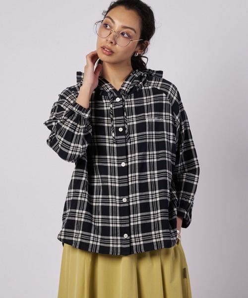 Eddie Bauer(エディーバウアー)の「フーデッドチェック ブラウス(シャツ/ブラウス・レディース・ネイビー系/ホワイト系/ブラック系・XL/L/M/S)」の2枚目の写真