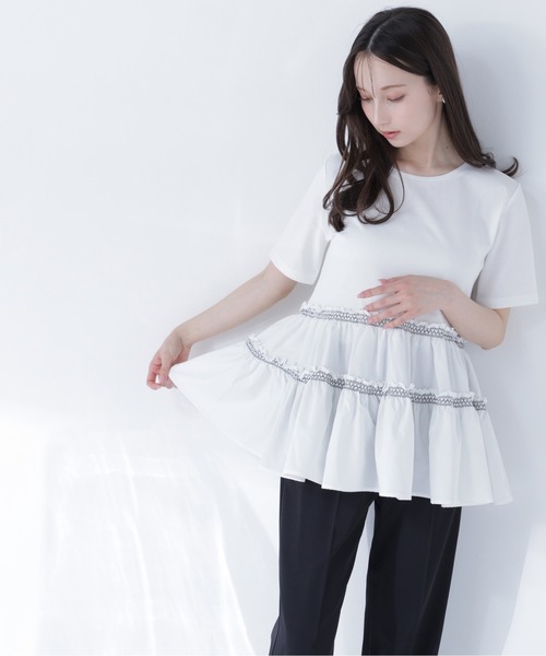 NATURAL BEAUTY BASIC(ナチュラルビューティーベーシック)の「ドッキングティアードカットソー(Tシャツ/カットソー・レディース・オフホワイト/グレー系その他/ブルー系その他・フリ-)」の2枚目の写真
