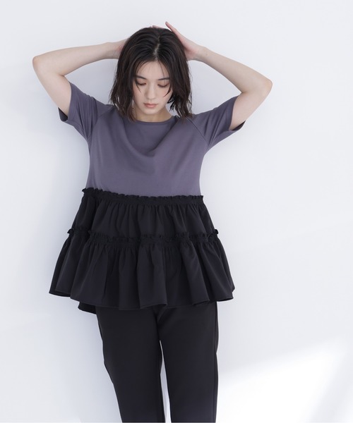 NATURAL BEAUTY BASIC(ナチュラルビューティーベーシック)の「ドッキングティアードカットソー(Tシャツ/カットソー・レディース・オフホワイト/グレー系その他/ブルー系その他・フリ-)」の13枚目の写真
