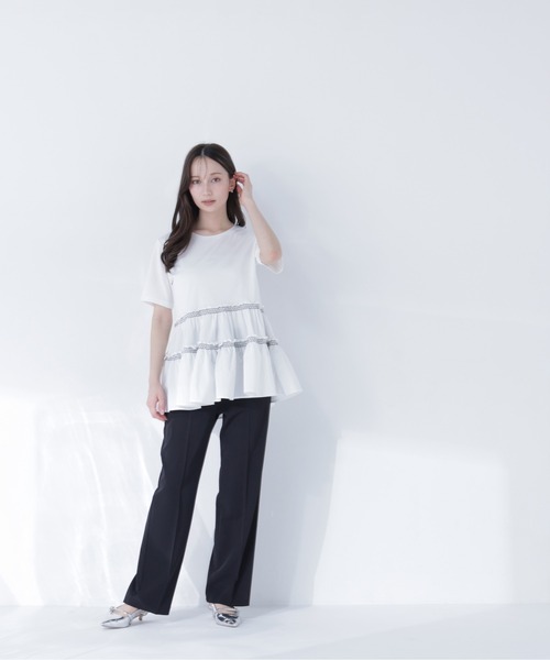 NATURAL BEAUTY BASIC(ナチュラルビューティーベーシック)の「ドッキングティアードカットソー(Tシャツ/カットソー・レディース・オフホワイト/グレー系その他/ブルー系その他・フリ-)」の4枚目の写真