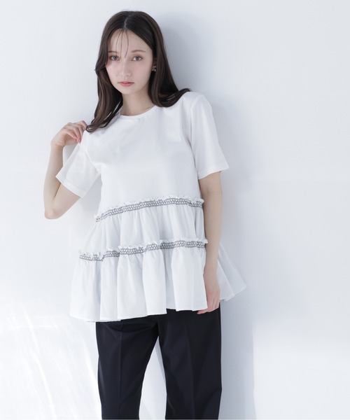 NATURAL BEAUTY BASIC(ナチュラルビューティーベーシック)の「ドッキングティアードカットソー(Tシャツ/カットソー・レディース・オフホワイト/グレー系その他/ブルー系その他・フリ-)」の7枚目の写真