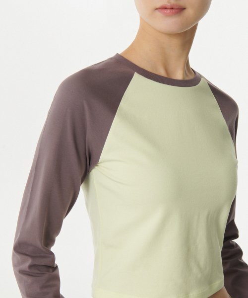 MUSINSA STANDARD WOMAN（ムシンサスタンダードウーマン）の「ウィメンズスリムクロップラグラン長袖Tシャツ[レモン/レッドブラウン]（Tシャツ/カットソー・レディース・その他・SMALL/MEDIUM/LARGE/X-SMALL）」の4枚目の写真