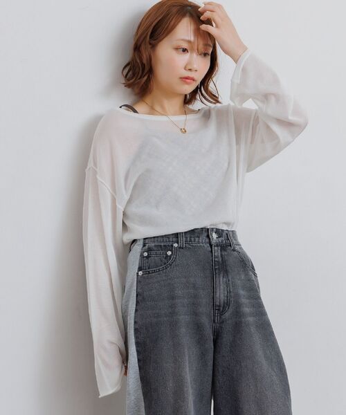 RETRO GIRL(レトロガール)の「シアーニットプルオーバー(ニット/セーター・レディース・オフホワイト/ブラック/オレンジ/ピンク/グリーン・FREE)」の22枚目の写真