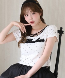 ホルターネック付きチュールロゴTシャツ