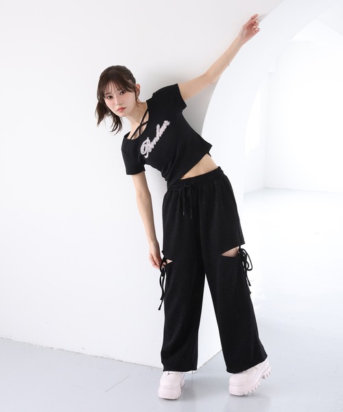 one after another NICE CLAUP(ワンアフターアナザーナイスクラップ)の「ホルターネック付きチュールロゴTシャツ(Tシャツ/カットソー・レディース・ブラック/ドット/ピンク/ホワイト・FREE)」の20枚目の写真