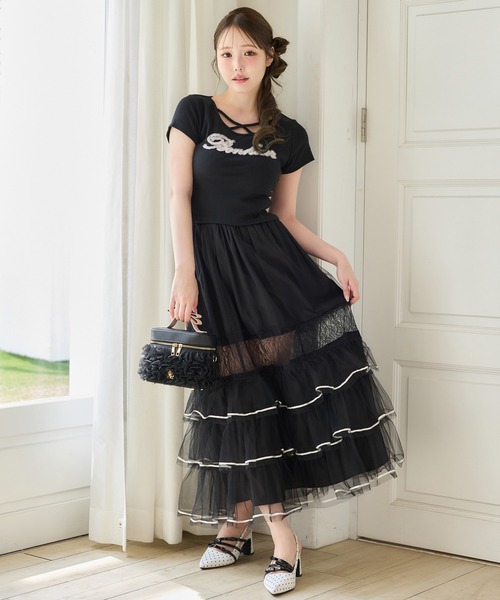 one after another NICE CLAUP(ワンアフターアナザーナイスクラップ)の「ホルターネック付きチュールロゴTシャツ(Tシャツ/カットソー・レディース・ブラック/ドット/ピンク/ホワイト・FREE)」の13枚目の写真