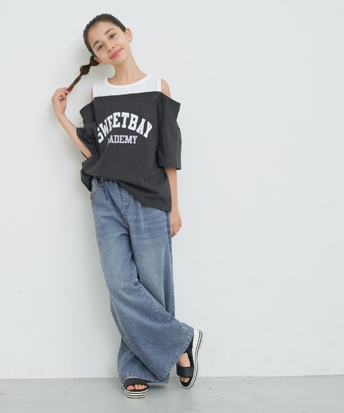 coca(coca)(コカ)の「キッズ サマーデニムワイドパンツ(デニムパンツ・キッズ・ライトブルー/アイボリー・150/140/130/120)」の7枚目の写真
