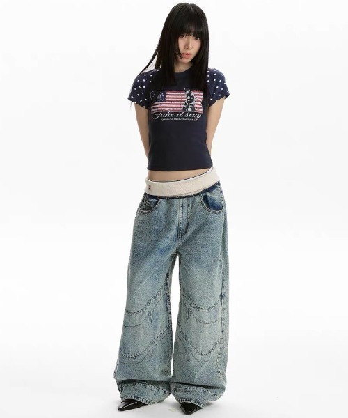 .KOM(ドットコム)の「A'GEM/9 × .kom 『.KOM/ドットケーオーエム』星条旗Tシャツ(Tシャツ/カットソー・レディース・グレー/ネイビー・M)」の8枚目の写真