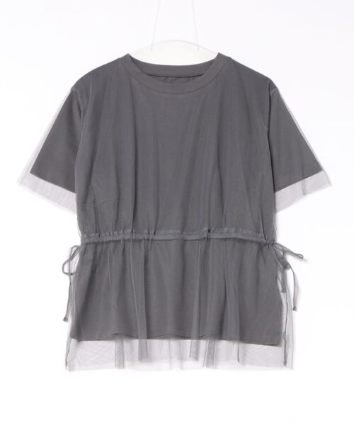 INTERPLANET(インタープラネット)の「TC天竺*ソフトチュールドッキングペプラムプルオーバー(Tシャツ/カットソー・レディース・アイボリー/チャコールグレー・FREE)」の6枚目の写真
