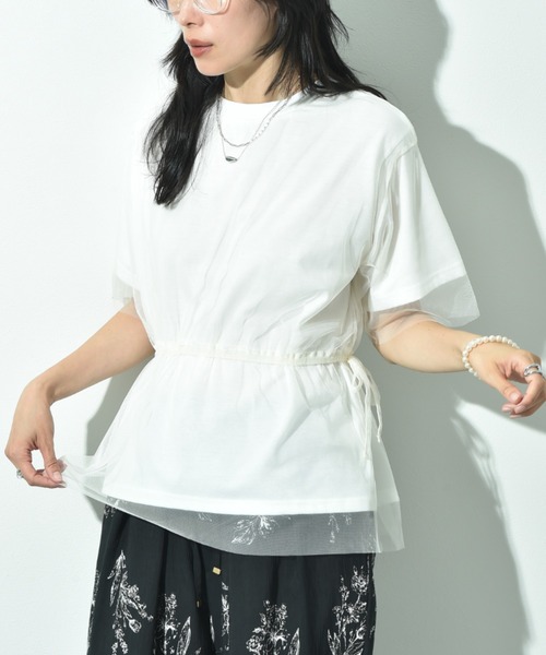 INTERPLANET(インタープラネット)の「TC天竺*ソフトチュールドッキングペプラムプルオーバー(Tシャツ/カットソー・レディース・アイボリー/チャコールグレー・FREE)」の18枚目の写真