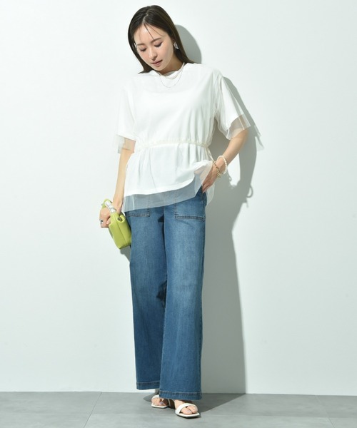 INTERPLANET(インタープラネット)の「TC天竺*ソフトチュールドッキングペプラムプルオーバー(Tシャツ/カットソー・レディース・アイボリー/チャコールグレー・FREE)」の13枚目の写真