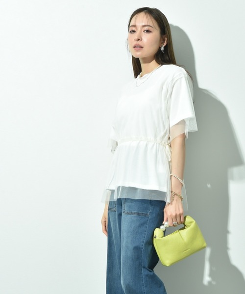 INTERPLANET(インタープラネット)の「TC天竺*ソフトチュールドッキングペプラムプルオーバー(Tシャツ/カットソー・レディース・アイボリー/チャコールグレー・FREE)」の15枚目の写真