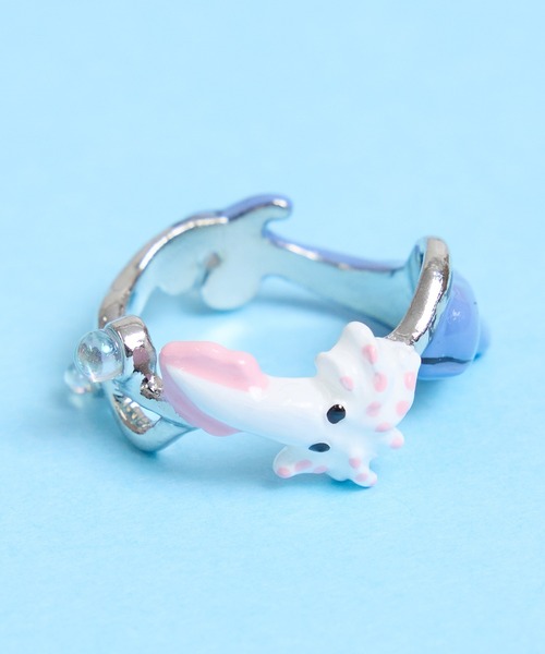 gargle(ガーグル)の「gargle ガーグル:海の生き物シリーズ マッコウクジラVSダイオウイカ リング(リング・レディース・ホワイト×ブルー・FREE)」の4枚目の写真