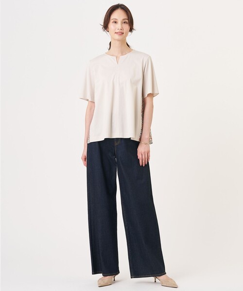 J.PRESS(ジェイプレス)の「【一枚で着映え】LIBERTYコンビ バックデザイン カットソー(Tシャツ/カットソー・レディース・ネイビー系/ベージュ系・LARGE/MEDIUM)」の4枚目の写真