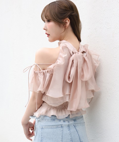 one after another NICE CLAUP(ワンアフターアナザーナイスクラップ)の「前後2wayリボンアメスリブラウス(Tシャツ/カットソー・レディース・ブラック/ホワイト系その他/ベージュ系その他/ピンク・FREE)」の13枚目の写真