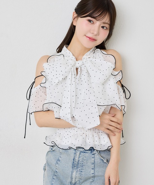 one after another NICE CLAUP(ワンアフターアナザーナイスクラップ)の「前後2wayリボンアメスリブラウス(Tシャツ/カットソー・レディース・ブラック/ホワイト系その他/ベージュ系その他/ピンク・FREE)」の22枚目の写真