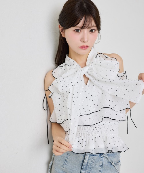 one after another NICE CLAUP(ワンアフターアナザーナイスクラップ)の「前後2wayリボンアメスリブラウス(シャツ/ブラウス・レディース・ブラック/ホワイト系その他/ベージュ系その他/ピンク・FREE)」の22枚目の写真
