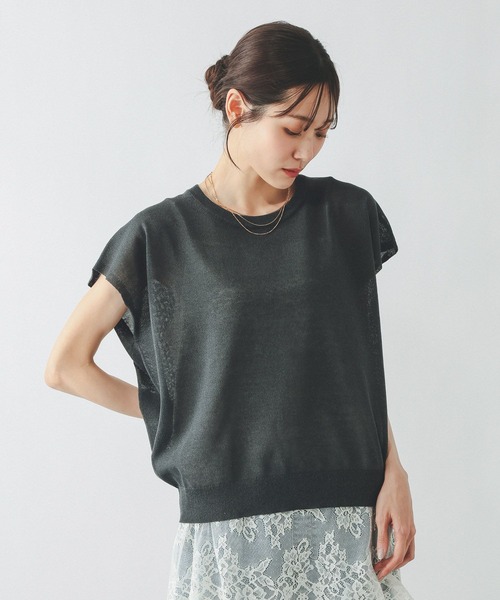 GLOBAL WORK（グローバルワーク）の「リネン混シアーフレンチプルオーバー/655851（Tシャツ/カットソー・レディース・スミクロ/ブラウン系/グレイッシュベージュ・LARGE/MEDIUM）」の6枚目の写真