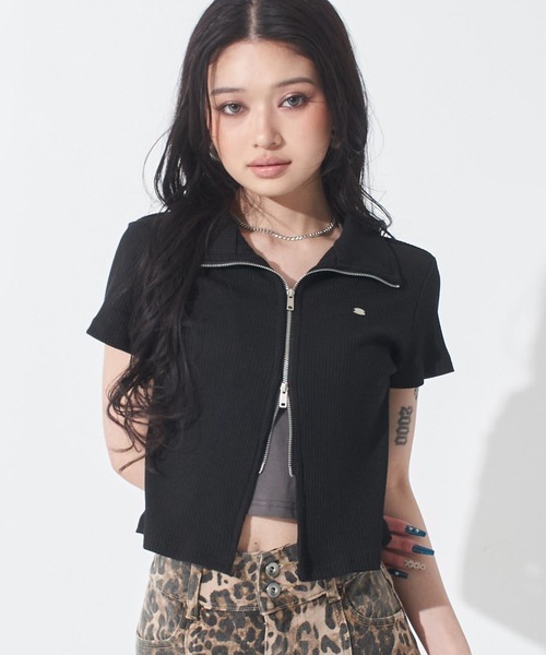 ANAP（アナップ）の「ホルターキャミドッキング Wジップ リブトップス（Tシャツ/カットソー・レディース・ホワイト/ライトブルー/ブラック・F）」の2枚目の写真