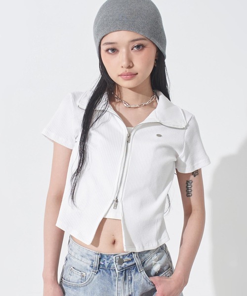 ANAP（アナップ）の「ホルターキャミドッキング Wジップ リブトップス（Tシャツ/カットソー・レディース・ホワイト/ライトブルー/ブラック・F）」の4枚目の写真