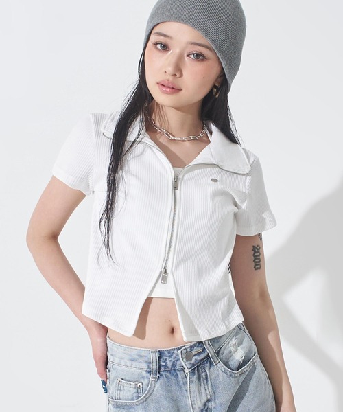 ANAP（アナップ）の「ホルターキャミドッキング Wジップ リブトップス（Tシャツ/カットソー・レディース・ホワイト/ライトブルー/ブラック・F）」の5枚目の写真