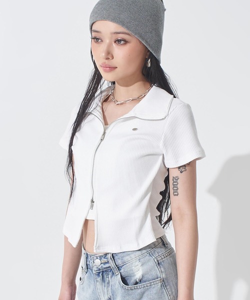 ANAP（アナップ）の「ホルターキャミドッキング Wジップ リブトップス（Tシャツ/カットソー・レディース・ホワイト/ライトブルー/ブラック・F）」の6枚目の写真