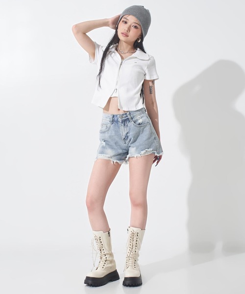 ANAP（アナップ）の「ホルターキャミドッキング Wジップ リブトップス（Tシャツ/カットソー・レディース・ホワイト/ライトブルー/ブラック・F）」の7枚目の写真