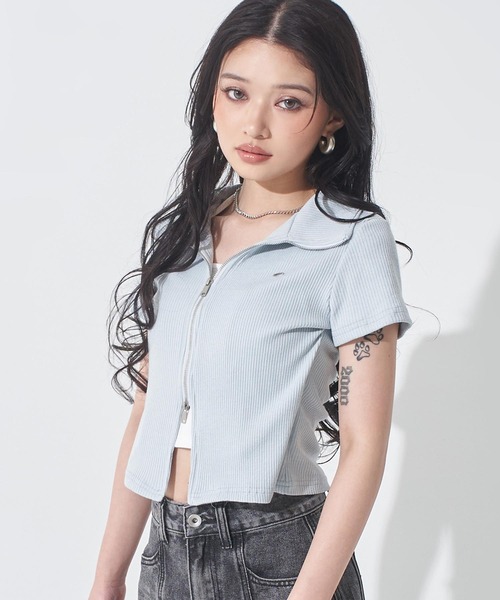 ANAP（アナップ）の「ホルターキャミドッキング Wジップ リブトップス（Tシャツ/カットソー・レディース・ホワイト/ライトブルー/ブラック・F）」の11枚目の写真