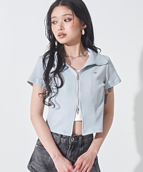 ANAP（アナップ）の「ホルターキャミドッキング Wジップ リブトップス（Tシャツ/カットソー・レディース・ホワイト/ライトブルー/ブラック・F）」の12枚目の写真