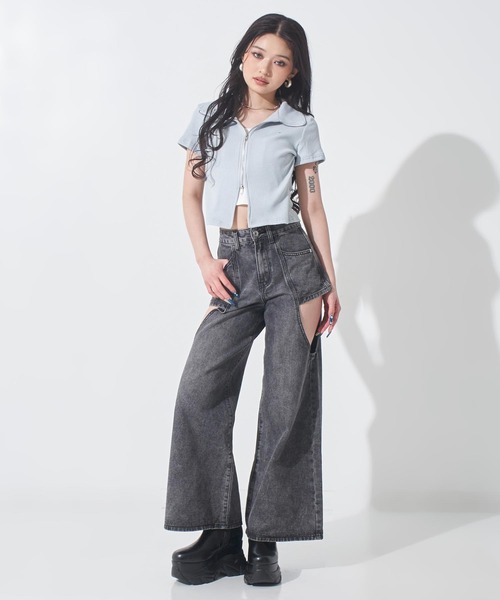 ANAP（アナップ）の「ホルターキャミドッキング Wジップ リブトップス（Tシャツ/カットソー・レディース・ホワイト/ライトブルー/ブラック・F）」の14枚目の写真