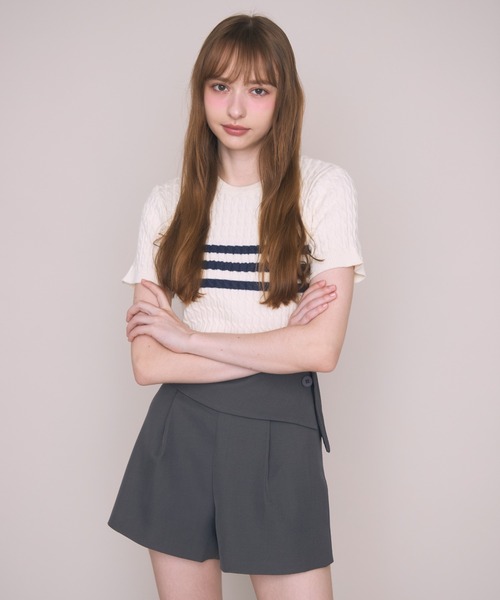 Noelie(ノエリー)の「ライン半袖ニット(ニット/セーター・レディース・アイボリー/グレー/ネイビー・FREE)」の10枚目の写真