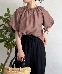 シアー半袖パフブラウス
