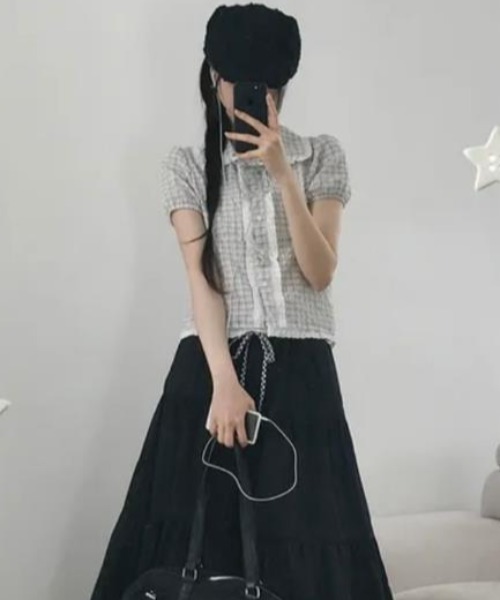 semplice（センプリチェ）の「シャツ【韓国ファッション】（シャツ/ブラウス・レディース・ネイビー/ホワイト・F）」の8枚目の写真