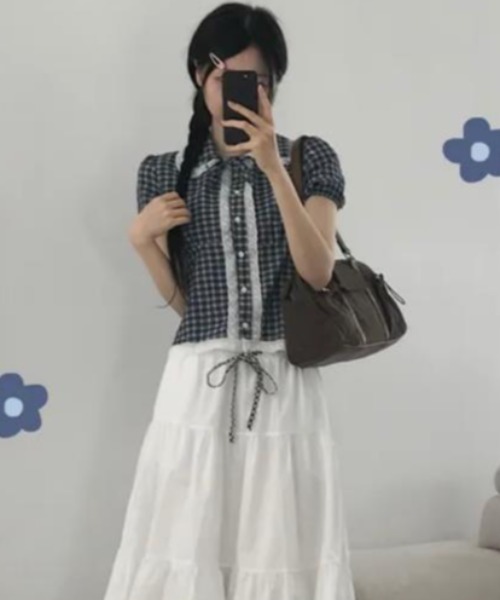 semplice（センプリチェ）の「シャツ【韓国ファッション】（シャツ/ブラウス・レディース・ネイビー/ホワイト・F）」の3枚目の写真