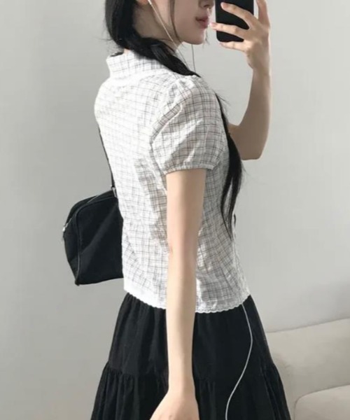 semplice（センプリチェ）の「シャツ【韓国ファッション】（シャツ/ブラウス・レディース・ネイビー/ホワイト・F）」の9枚目の写真