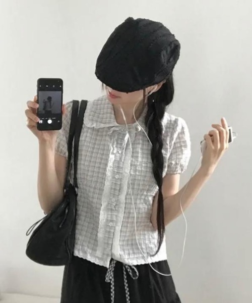 semplice（センプリチェ）の「シャツ【韓国ファッション】（シャツ/ブラウス・レディース・ネイビー/ホワイト・F）」の10枚目の写真