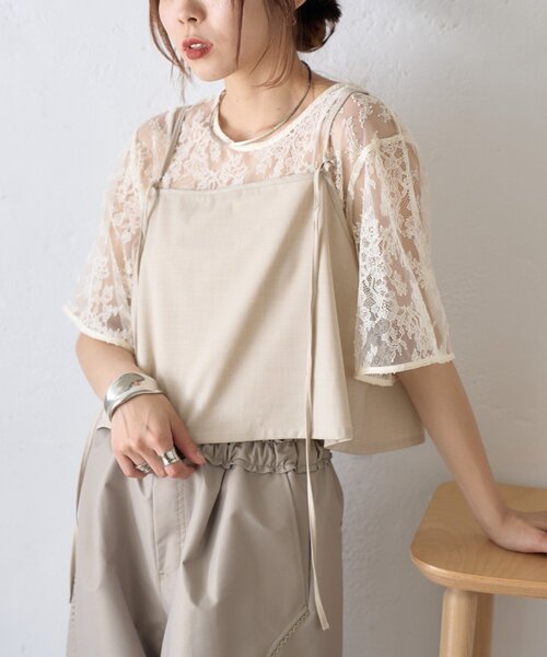 CIAOPANIC TYPY(チャオパニックティピー)の「【マルチウェイ】ビスチェ付きレースブラウスTee(Tシャツ/カットソー・レディース・ホワイト/ブラック/アイボリー・ONE SIZE)」の6枚目の写真