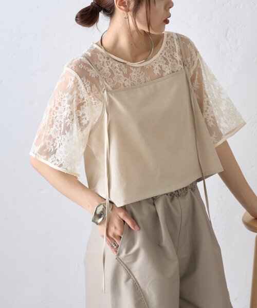 CIAOPANIC TYPY(チャオパニックティピー)の「【マルチウェイ】ビスチェ付きレースブラウスTee(Tシャツ/カットソー・レディース・ホワイト/ブラック/アイボリー・ONE SIZE)」の7枚目の写真