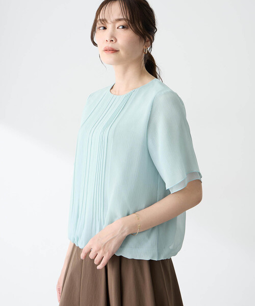 A/C DESIGN BY ALPHA CUBIC(エーシーデザインバイアルファキュービック)の「シフォンプリーツTブラウス(Tシャツ/カットソー・レディース・ライトグレー/ブラック/グリーン・M/L/LL)」の3枚目の写真