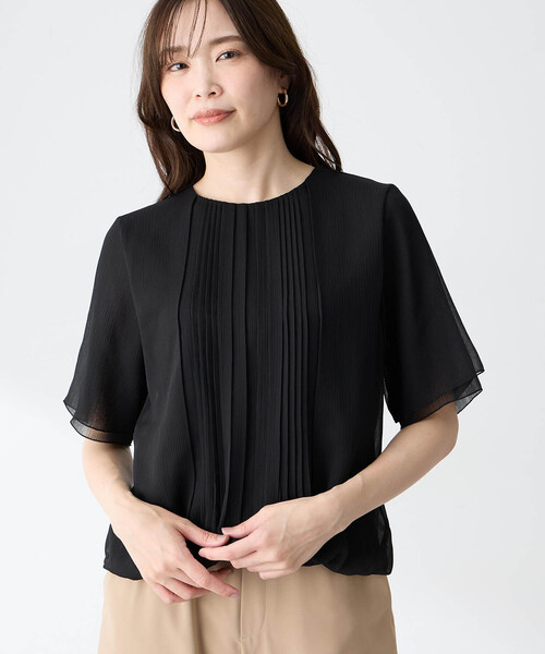 A/C DESIGN BY ALPHA CUBIC(エーシーデザインバイアルファキュービック)の「シフォンプリーツTブラウス(Tシャツ/カットソー・レディース・ライトグレー/ブラック/グリーン・M/L/LL)」の4枚目の写真