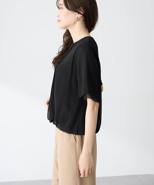 A/C DESIGN BY ALPHA CUBIC(エーシーデザインバイアルファキュービック)の「シフォンプリーツTブラウス(Tシャツ/カットソー・レディース・ライトグレー/ブラック/グリーン・M/L/LL)」の5枚目の写真